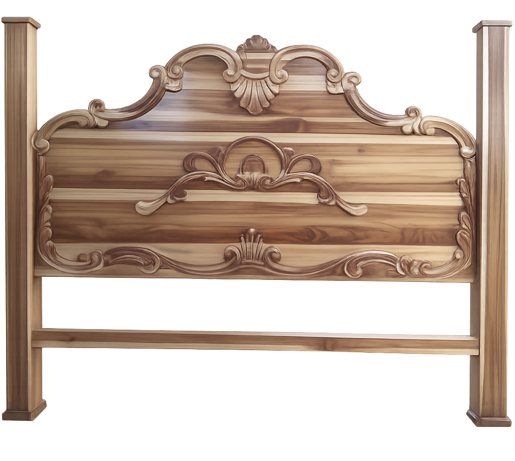 Hand-Carved Wooden Headboard